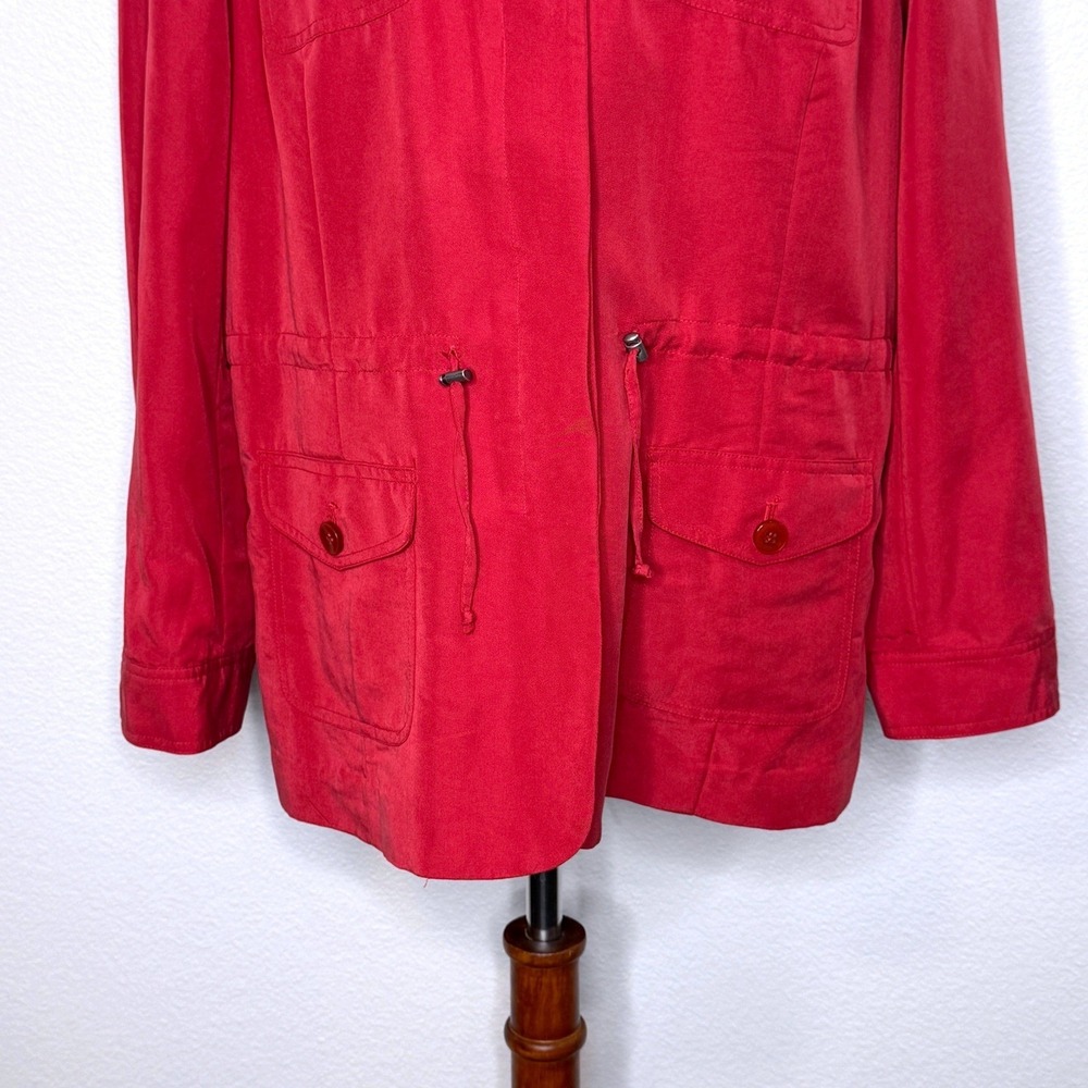 CHICOS Lightweight Button Up Jacket Sz 2 LG‎ Red Pockets Drawstring Waist Travel - Picture 5 of 9